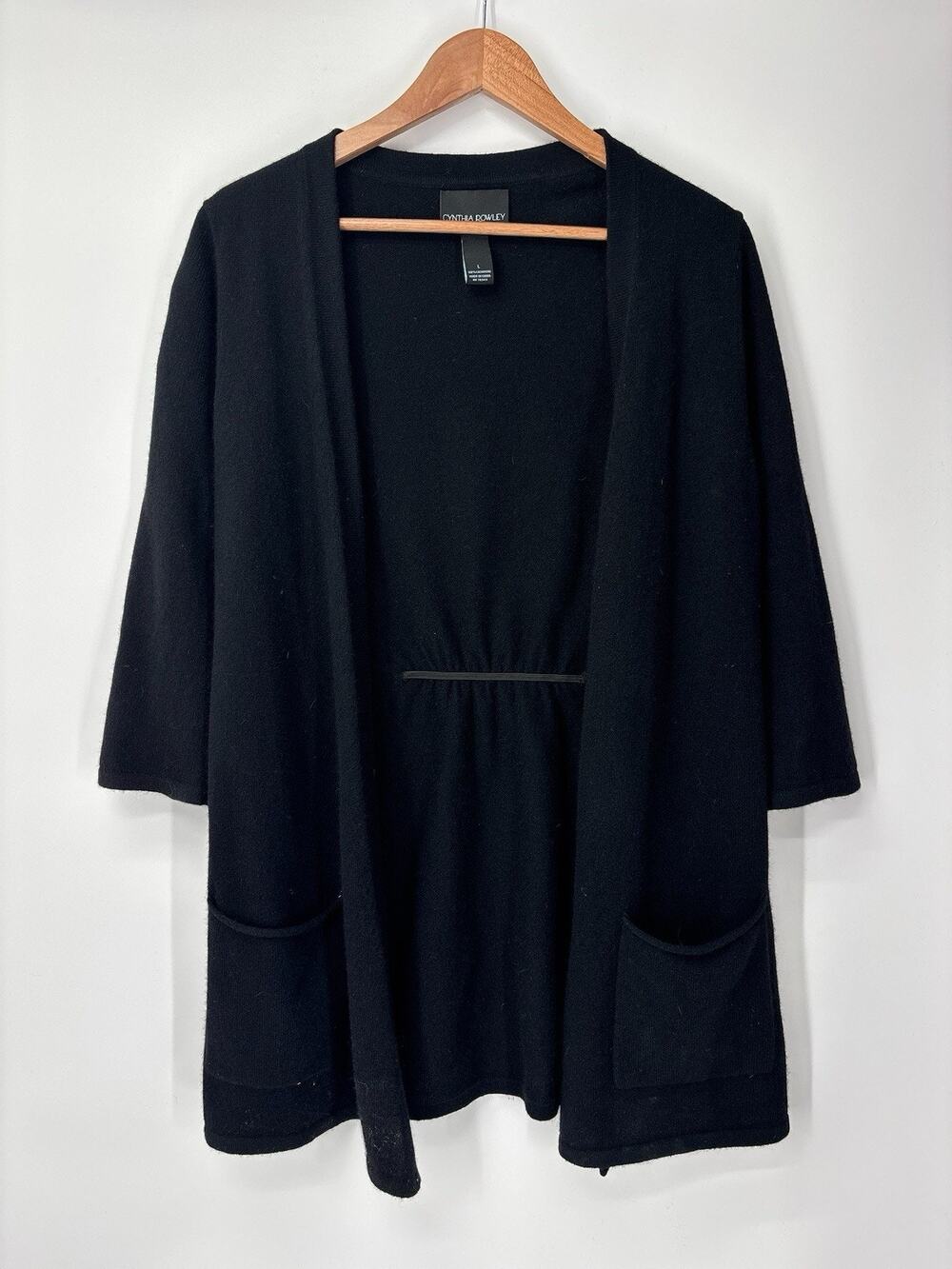 Cynthia Rowley 100% Cashmere Black Long Sleeve Open Cardigan Sweater Large